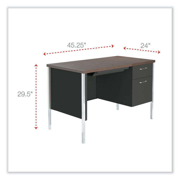 Alera® Single Pedestal Steel Desk, 45.25" x 24" x 29.5", Mocha/Black (ALESD4524BM)