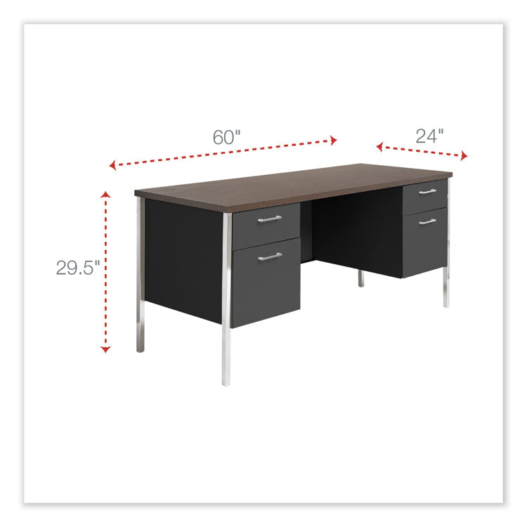 Alera® Double Pedestal Steel Credenza, 60w x 24d x 29.5h, Mocha/Black (ALESD6024BM)