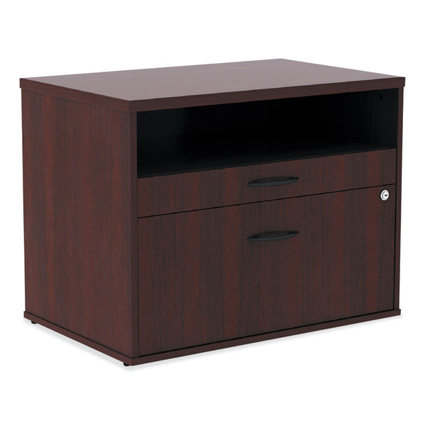 Alera® Alera Open Office Desk Series Low File Cabinet Credenza, 2-Drawer: Pencil/File,Legal/Letter,1 Shelf,Mahogany,29.5x19.13x22.88 (ALELS583020MY)