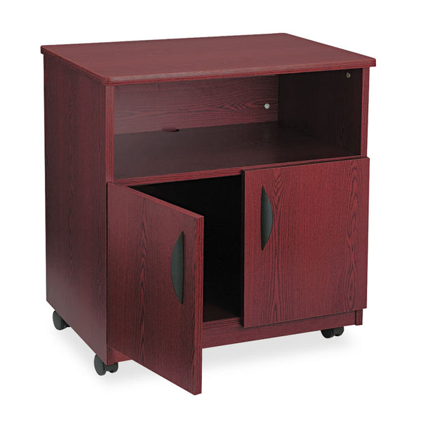 Safco® Mobile Machine Stand, Open Compartment, Engineered Wood, 3 Shelves, 200 lb Capacity, 28" x 19.75" x 30.5", Mahogany (SAF1850MH) Each