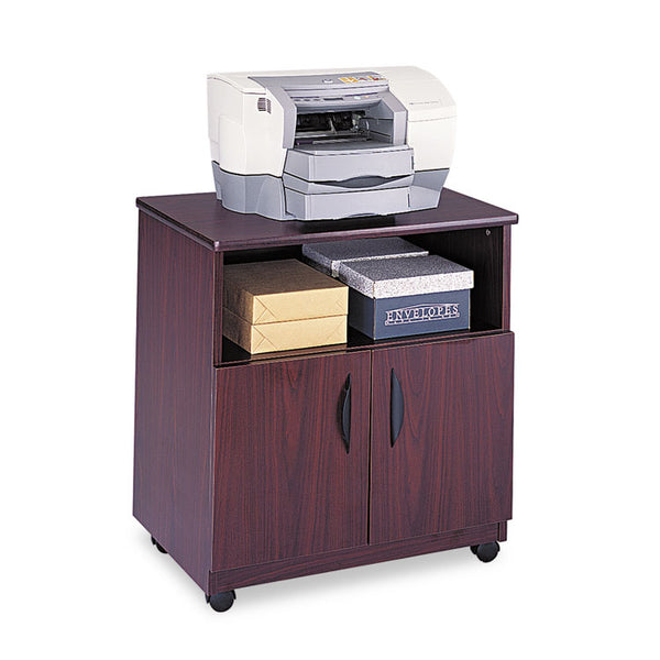 Safco® Mobile Machine Stand, Open Compartment, Engineered Wood, 3 Shelves, 200 lb Capacity, 28" x 19.75" x 30.5", Mahogany (SAF1850MH) Each