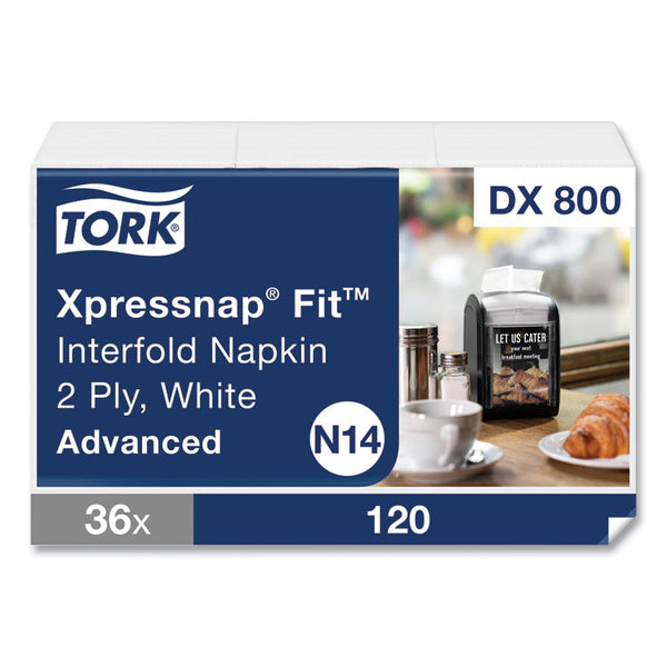 Tork® Xpressnap Fit Interfold Dispenser Napkins, 2-Ply, 6.5 x 8.39, White, 120/Pack, 36 Packs/Carton (TRKDX800)