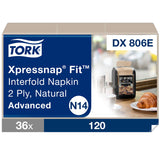 Tork® Xpressnap Fit Interfold Dispenser Napkins, 2-Ply, 6.5 x 8.39, Natural, 120/Pack, 36 Packs/Carton (TRKDX806E) Case of 4,320