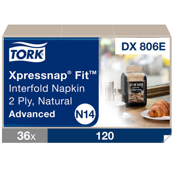 Tork® Xpressnap Fit Interfold Dispenser Napkins, 2-Ply, 6.5 x 8.39, Natural, 120/Pack, 36 Packs/Carton (TRKDX806E)