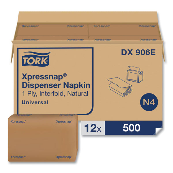 Tork® Xpressnap Interfold Dispenser Napkins, 2-Ply, Bag-Pack, 13 x 8.5, Natural, 500/Pack, 12 Packs/Carton (TRKDX906E)