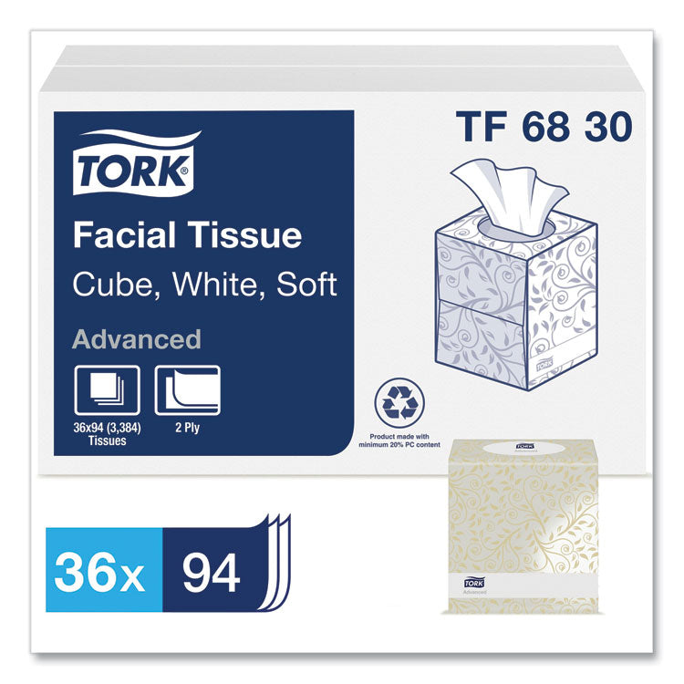 Tork® Advanced Facial Tissue, 2-Ply, White, Cube Box, 94 Sheets/Box, 36 Boxes/Carton (TRKTF6830)