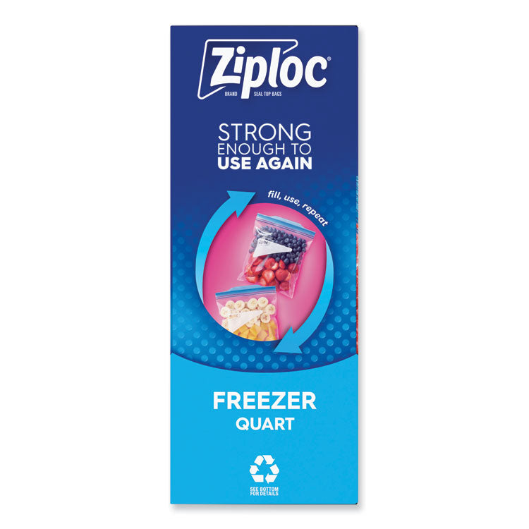 Ziploc® Double Zipper Freezer Bags, 1 qt, 2.7 mil, 6.97" x 7.7", Clear, 38 Bags/Box, 9 Boxes/Carton (SJN314444)