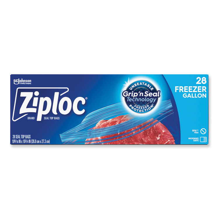 Ziploc® Zipper Freezer Bags, 1 gal, 2.7 mil, 9.6" x 12.1", Clear, 28 Bags/Box, 9 Boxes/Carton (SJN314445) Case of 9