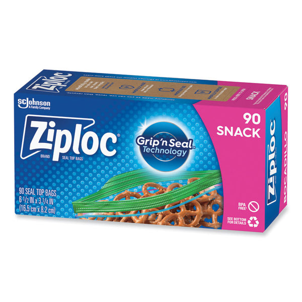 Ziploc® Seal Top Snack Bags, 10 oz, 6.5" x 3.25", Clear, 90 Bags/Box, 12 Boxes/Carton (SJN315892)