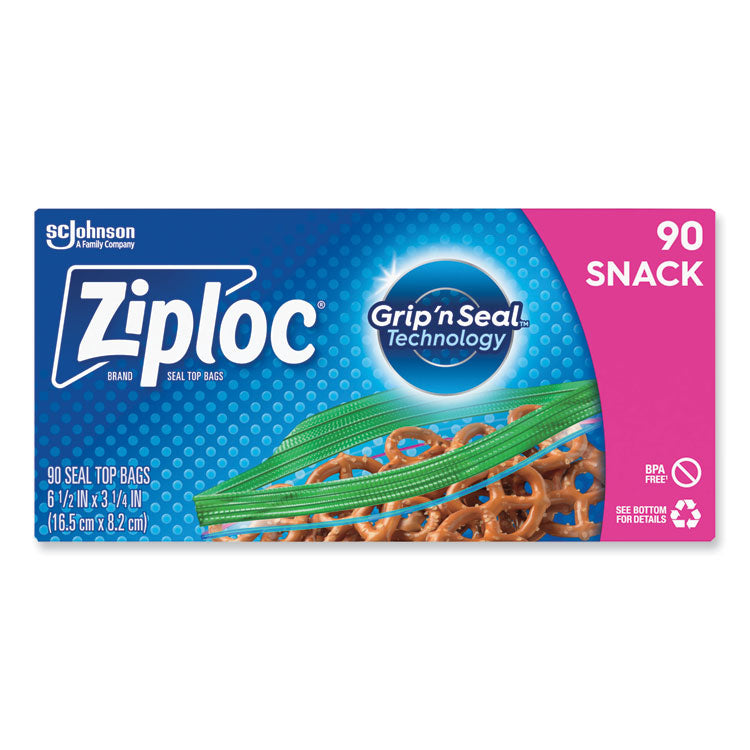 Ziploc® Seal Top Snack Bags, 10 oz, 6.5" x 3.25", Clear, 90 Bags/Box, 12 Boxes/Carton (SJN315892)