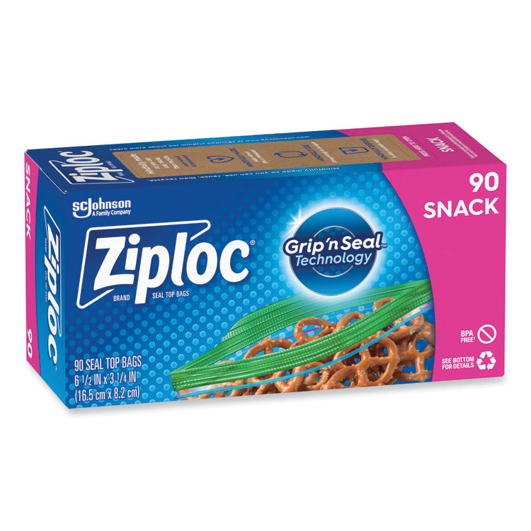 Ziploc® Seal Top Snack Bags, 10 oz, 6.5" x 3.25", Clear, 90 Bags/Box, 12 Boxes/Carton (SJN315892)