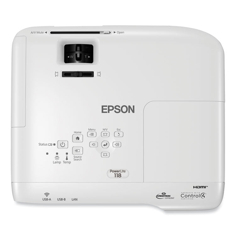 Epson® PowerLite 118 3LCD XGA Classroom Projector, 3,800 lm, 1024 x 768 Pixels, 1.2x Zoom (EPSV11HA03020)