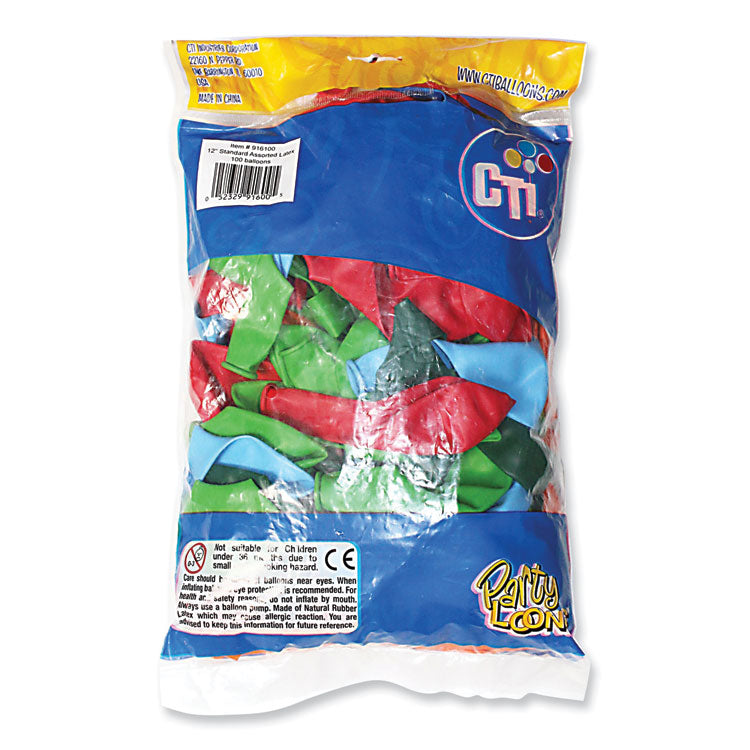 Tablemate® Balloons, 12", Helium Quality Latex, Assorted Colors, 100/Pack, 20 Packs/Carton (TBL916100) Case of 20