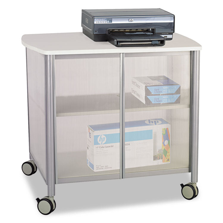 Safco® Impromptu Deluxe Machine Stand with Doors, Engineered Wood, 3 Shelves, 34.75" x 25.5" x 30.75", Gray (SAF1859GR) Each
