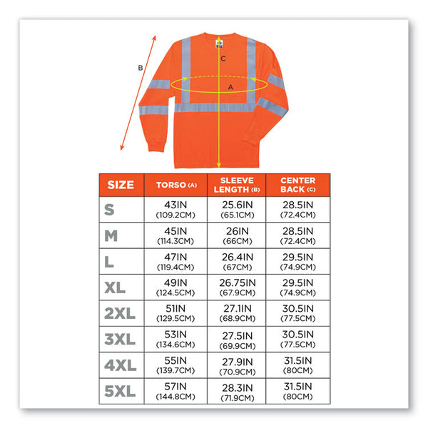 ergodyne® GloWear 8391 Class 3 Hi-Vis Long Sleeve Shirt, Polyester, Orange, Medium, Ships in 1-3 Business Days (EGO21713) Each