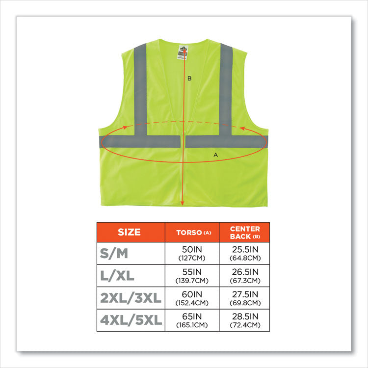 ergodyne® GloWear 8205Z Class 2 Super Economy Mesh Vest, Polyester, Lime, Small/Medium, Ships in 1-3 Business Days (EGO20993) Each