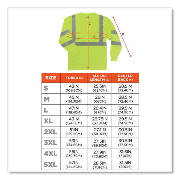ergodyne® GloWear 8391 Class 3 Hi-Vis Long Sleeve Shirt, Polyester, Lime, 2X-Large, Ships in 1-3 Business Days (EGO21706) Each