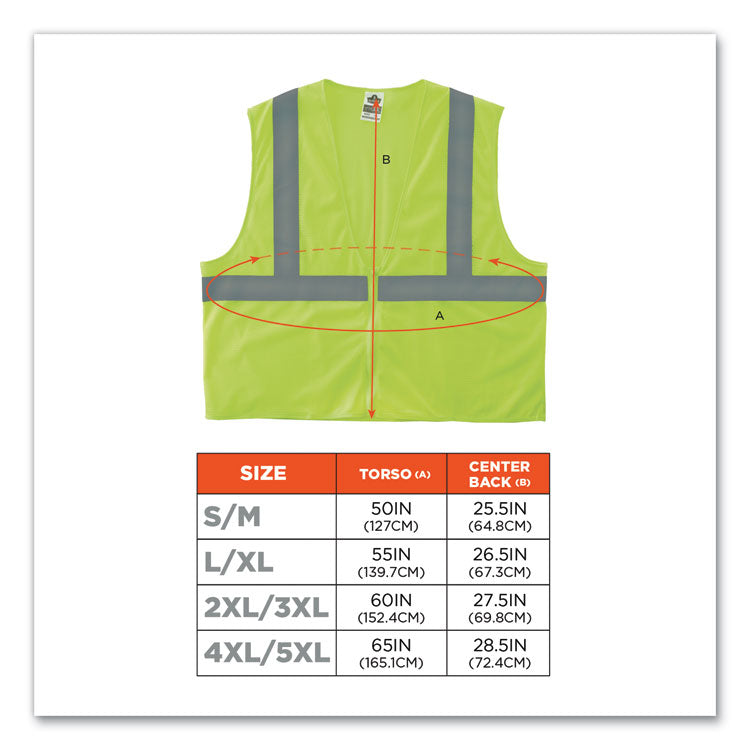 ergodyne® GloWear 8205Z Class 2 Super Economy Mesh Vest, Polyester, Lime, 4X-Large/5X-Large, Ships in 1-3 Business Days (EGO20999) Each