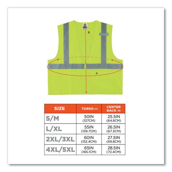 ergodyne® GloWear 8225Z Class 2 Standard Solid Vest, Polyester, Lime, 2X-Large/3X-Large, Ships in 1-3 Business Days (EGO21167) Each
