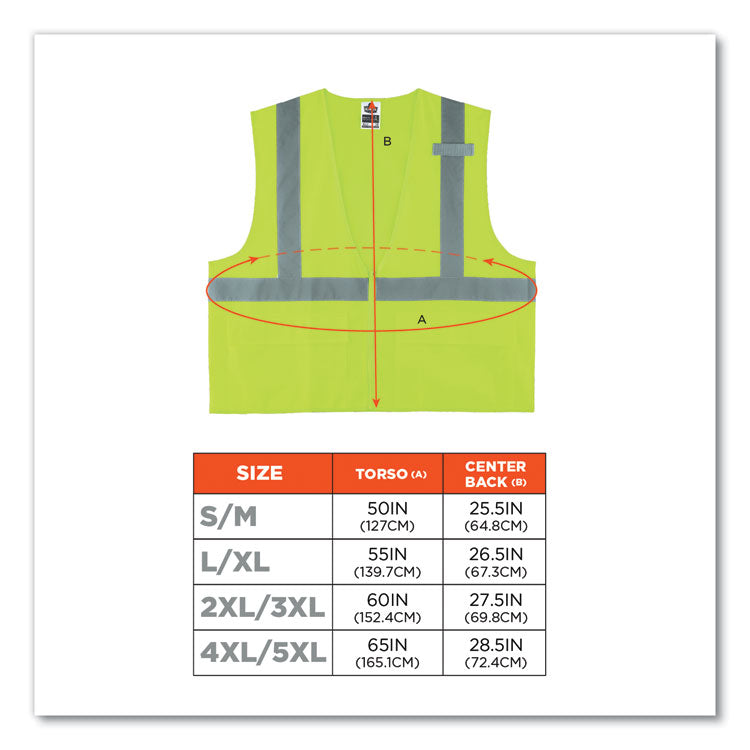 ergodyne® GloWear 8225Z Class 2 Standard Solid Vest, Polyester, Lime, 2X-Large/3X-Large, Ships in 1-3 Business Days (EGO21167) Each