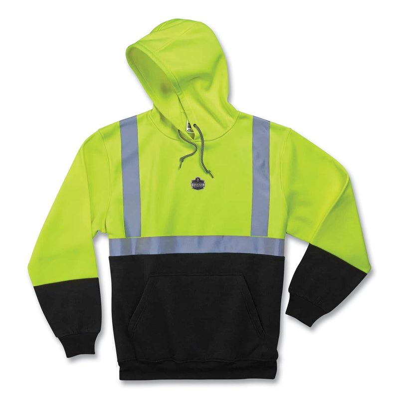 Ergodyne GloWear 8293 Hi-Vis Class 2 Hooded Sweatshirt Black Bottom, Polar Fleece, Small, Lime (EGO21689) Each