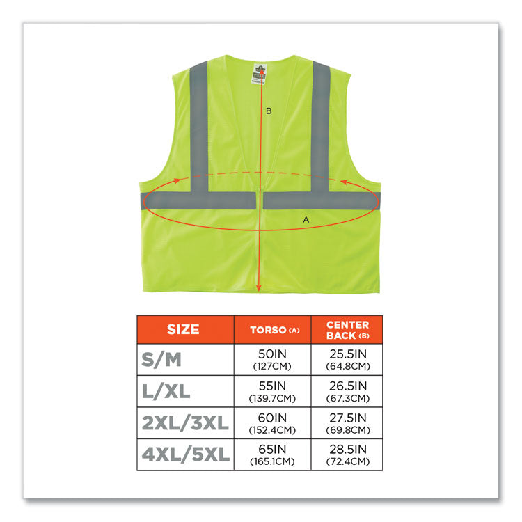 ergodyne® GloWear 8205Z Class 2 Super Economy Mesh Vest, Polyester, Lime, Large/X-Large, Ships in 1-3 Business Days (EGO20995) Each