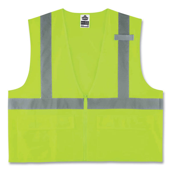 ergodyne® GloWear 8225Z Class 2 Standard Solid Vest, Polyester, Lime, Small/Medium, Ships in 1-3 Business Days (EGO21163) Each