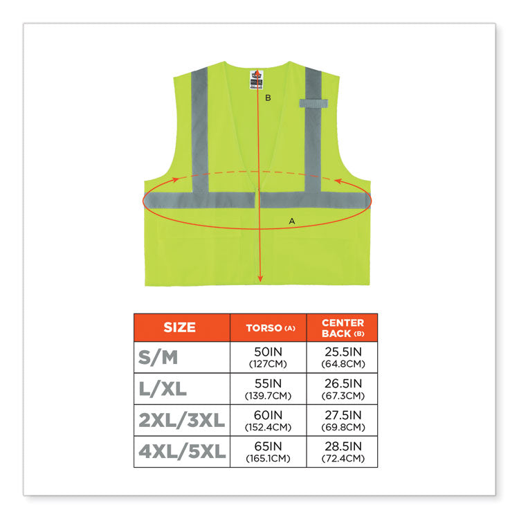 ergodyne® GloWear 8225Z Class 2 Standard Solid Vest, Polyester, Lime, Small/Medium, Ships in 1-3 Business Days (EGO21163) Each