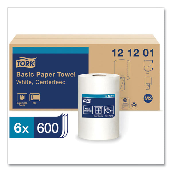 Tork® Advanced Centerfeed Hand Towel, 2-Ply, 9 x 11.8, White, 600/Roll, 6/Carton (TRK121201)