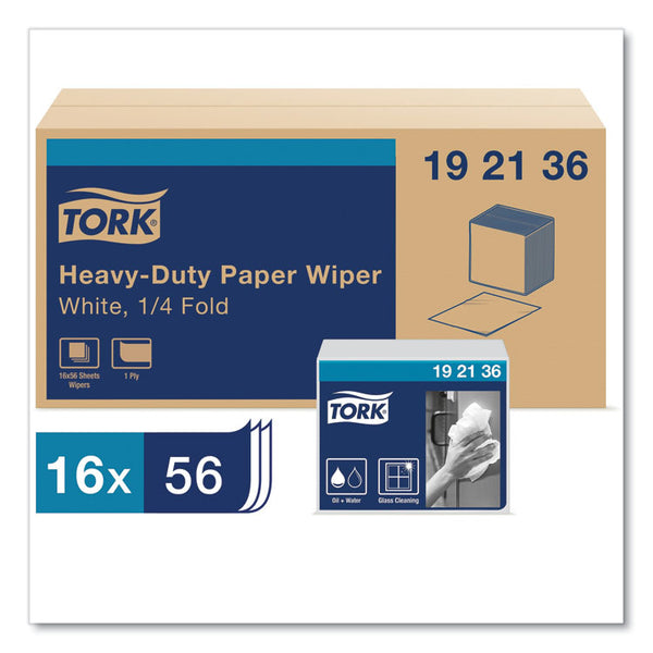 Tork® Heavy-Duty Paper Wiper 1/4 Fold, 1-Ply, 12.5 x 13, White, 56/Pack, 16 Packs/Carton (TRK192136) Case of 16