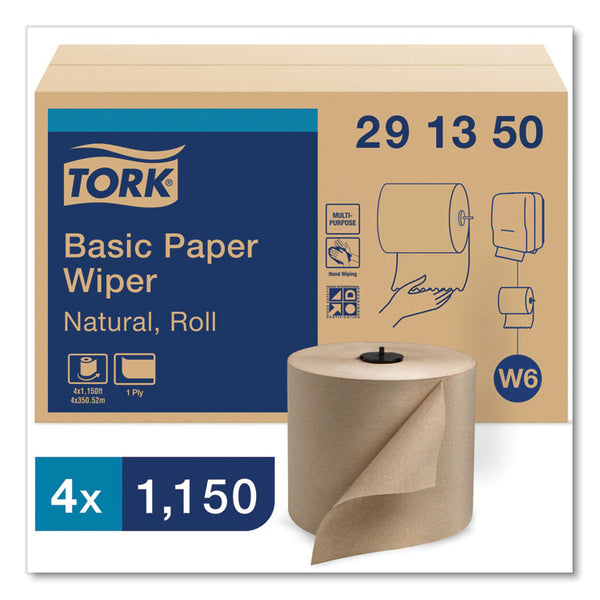 Tork® Basic Paper Wiper Roll Towel, 1-Ply, 7.68" x 1,150 ft, Natural, 4 Rolls/Carton (TRK291350)