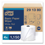 Tork® Paper Wiper Roll Towel, 1-Ply, 7.68" x 1,150 ft, White, 4 Rolls/Carton (TRK291380)