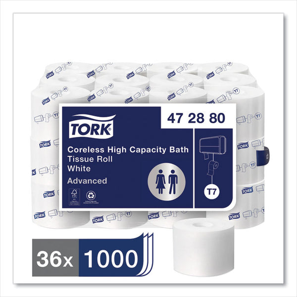 Tork® Advanced High Capacity Bath Tissue, Septic Safe, 2-Ply, Coreless, White, 1,000 Sheets/Roll, 36 Rolls/Carton (TRK472880)