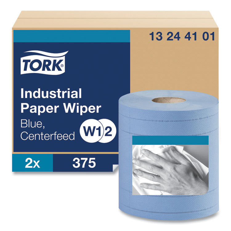 Tork® Industrial Paper Wiper, 4-Ply, 11 x 15.75, Unscented, Blue, 375 Wipes/Roll, 2 Rolls/Carton (TRK13244101)