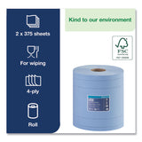 Tork® Industrial Paper Wiper, 4-Ply, 11 x 15.75, Unscented, Blue, 375 Wipes/Roll, 2 Rolls/Carton (TRK13244101)