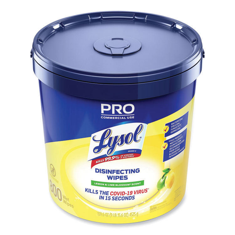 LYSOL® Brand Professional Disinfecting Wipe Bucket, 1-Ply, 6 x 8, Lemon and Lime Blossom, White, 800 Wipes/Bucket, 2 Buckets/Carton (RAC99856CT) Case of 2