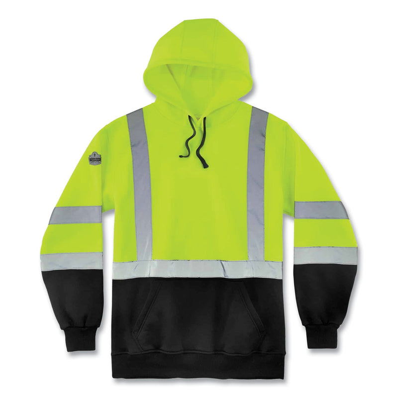 Ergodyne® GloWear 8373 Hi-Vis Class 3 Hooded with Sweatshirt Black Bottom, Polar Fleece, Lime, Medium (EGO21889) Each