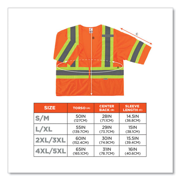 ergodyne® GloWear 8330Z Class 3 Two-Tone Zipper Vest, Polyester, Small/Medium, Orange, Ships in 1-3 Business Days (EGO22173) Each