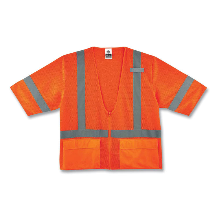 ergodyne® GloWear 8320Z Class 3 Standard Zipper Vest, Polyester, Small/Medium, Orange, Ships in 1-3 Business Days (EGO22113) Each