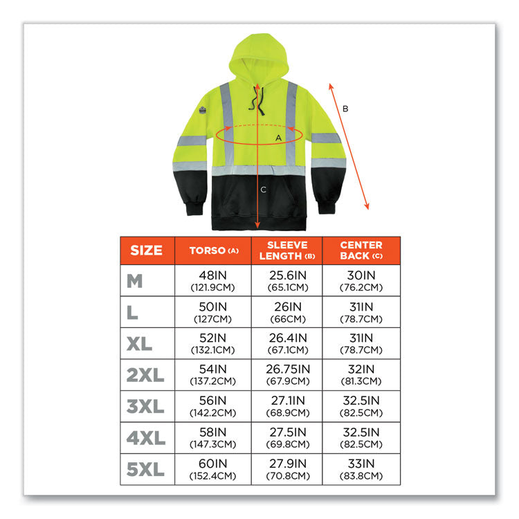 ergodyne® GloWear 8373 Hi-Vis Class 3 Hooded with Sweatshirt Black Bottom, Polar Fleece, Lime, Medium, Ships in 1-3 Business Days (EGO21883) Each