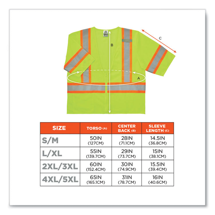 ergodyne® GloWear 8330Z Class 3 Two-Tone Zipper Vest, Polyester, Largel/X-Large, Lime, Ships in 1-3 Business Days (EGO22185) Each