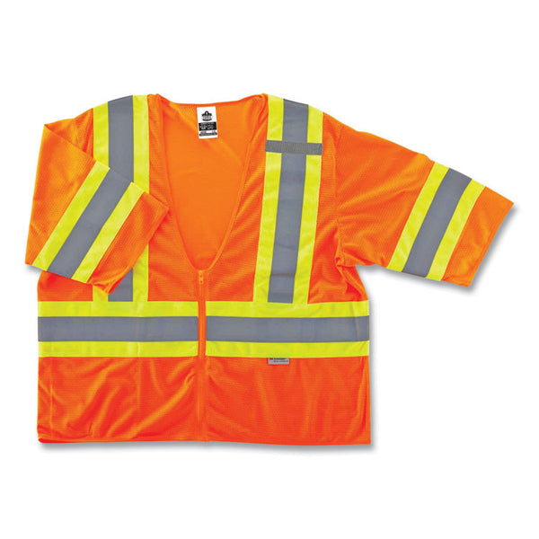 ergodyne® GloWear 8330Z Class 3 Two-Tone Zipper Vest, Polyester, Small/Medium, Orange, Ships in 1-3 Business Days (EGO22173) Each