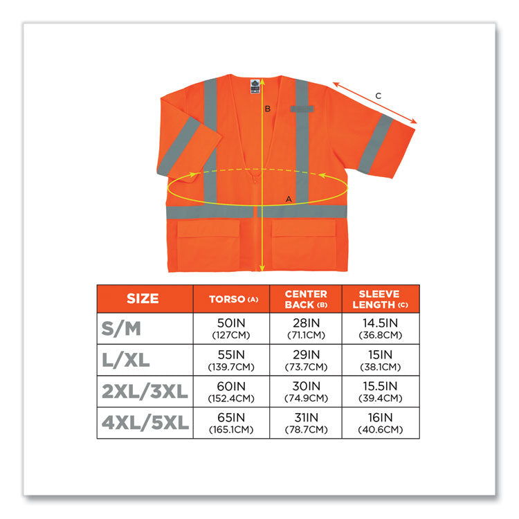 ergodyne® GloWear 8320Z Class 3 Standard Zipper Vest, Polyester, 4X-Large/5X-Large, Orange, Ships in 1-3 Business Days (EGO22119) Each