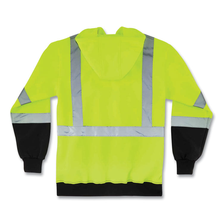 ergodyne® GloWear 8372 ZipUp HiVis Class 3 Zip Hood Sweatshirt w/ Black Bottom, Polar Fleece, Lime, Medium, Ships in 1-3 Business Days (EGO21843) Each