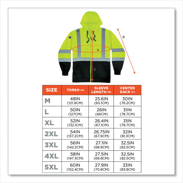 ergodyne® GloWear 8372 ZipUp HiVis Class 3 Zip Hood Sweatshirt w/ Black Bottom, Polar Fleece, Lime, Medium, Ships in 1-3 Business Days (EGO21843) Each