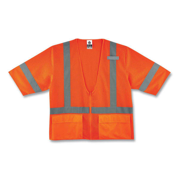 ergodyne® GloWear 8320Z Class 3 Standard Zipper Vest, Polyester, Largel/X-Large, Orange, Ships in 1-3 Business Days (EGO22115) Each