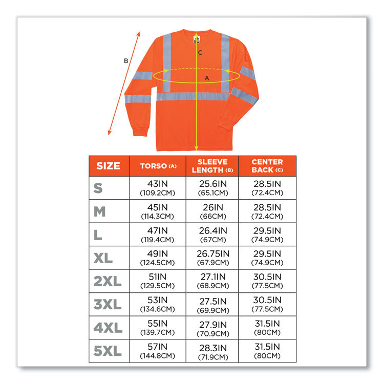 ergodyne® GloWear 8391 Class 3 Hi-Vis Long Sleeve Shirt, Polyester, Orange, 4X-Large, Ships in 1-3 Business Days (EGO21718) Each