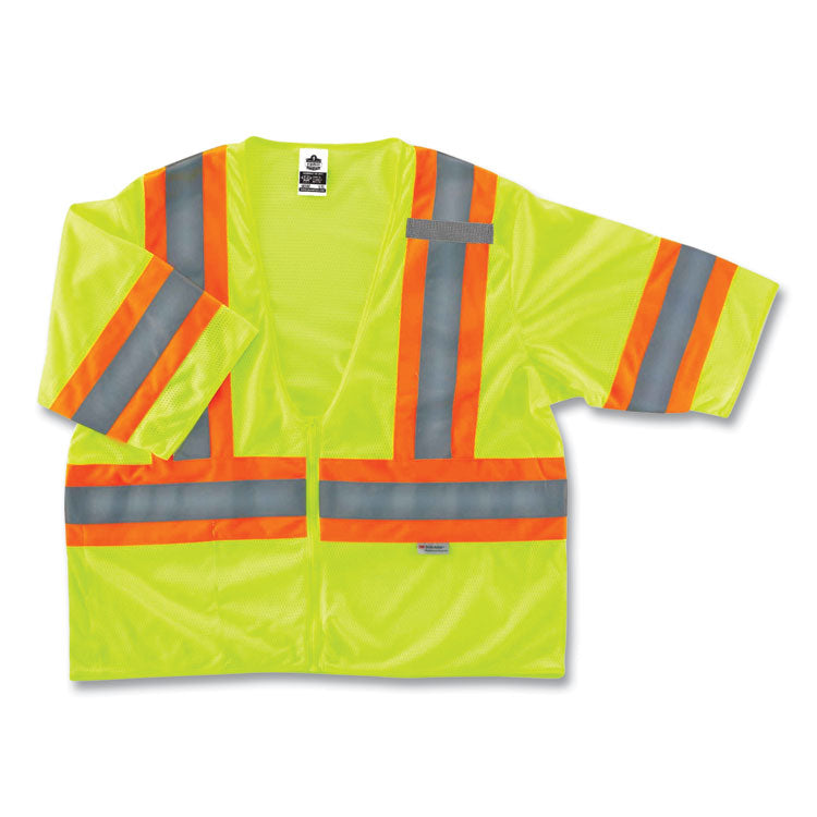 ergodyne® GloWear 8330Z Class 3 Two-Tone Zipper Vest, Polyester, 4X-Large/5X-Large, Lime, Ships in 1-3 Business Days (EGO22189) Each