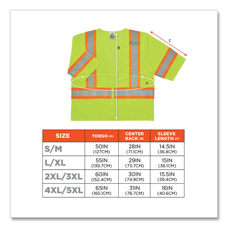 ergodyne® GloWear 8330Z Class 3 Two-Tone Zipper Vest, Polyester, 4X-Large/5X-Large, Lime, Ships in 1-3 Business Days (EGO22189) Each