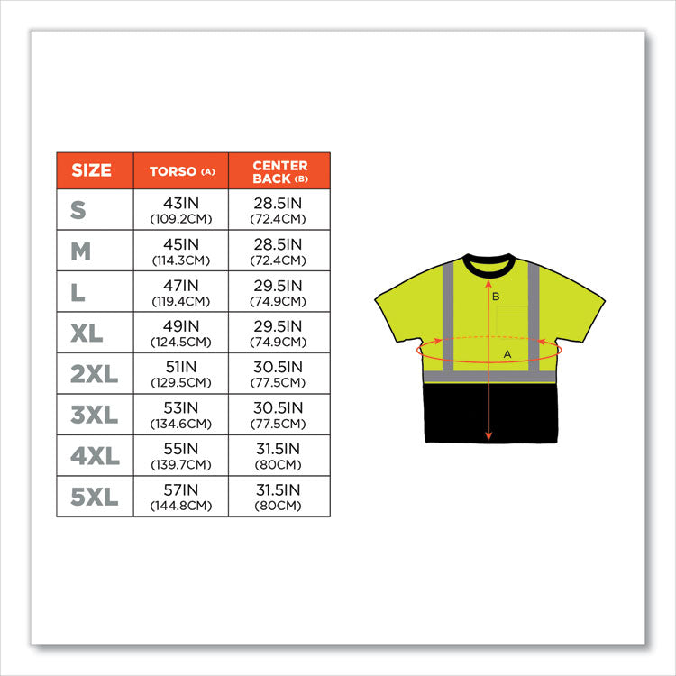 ergodyne® GloWear 8289BK Class 2 Hi-Vis T-Shirt with Black Bottom, Small, Lime, Ships in 1-3 Business Days (EGO22502) Each